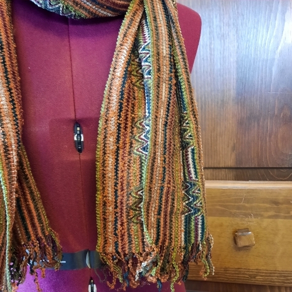 Filatess retro funky striped wool blend long scarf with fringe - Picture 4 of 9